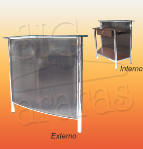 7596 balcão caixa curvo cromado com policarbonato L. 100cm 300x300